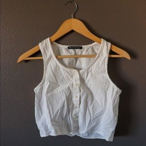 SOLD Brandy Melville off white button down crop top tank with striped lining